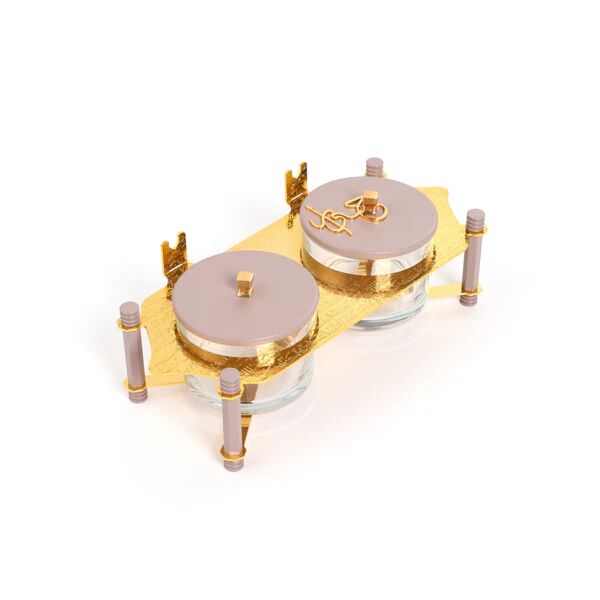 طقم تقديم مكسرات قطعتين مع صينية من جوار - بنفسجي وذهبي