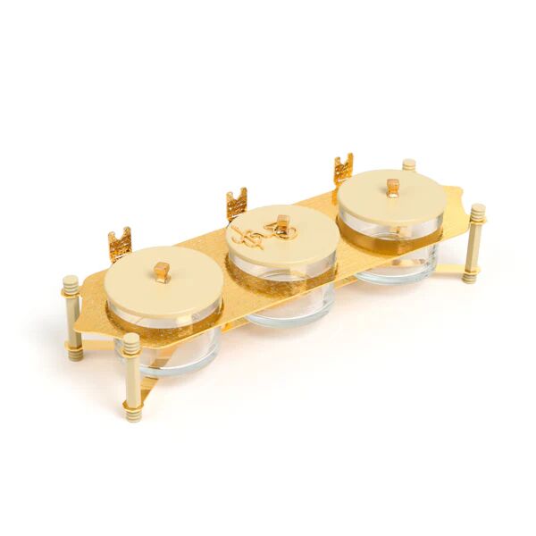 طقم تقديم مكسرات 3 قطع مع صينية من جوار - كريمي وذهبي