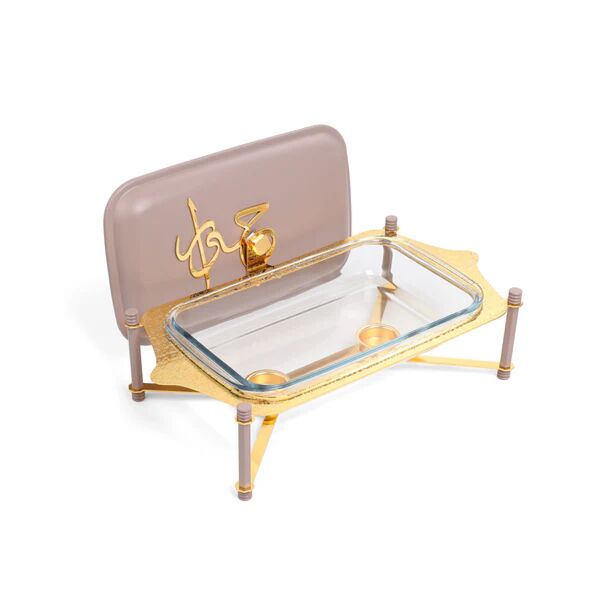 حافظة تقديم طعام وسط ستانليس من جوار - بنفسجي وذهبي