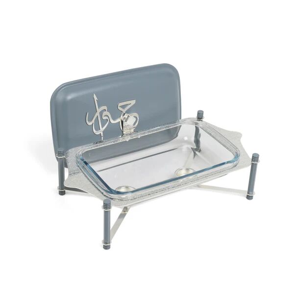 حافظة تقديم طعام وسط ستانليس من جوار - ازرق وفضي