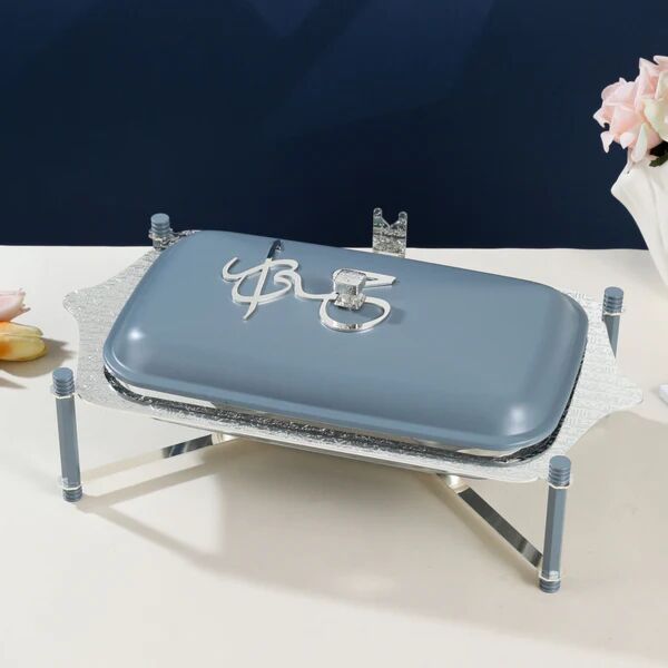 حافظة تقديم طعام وسط ستانليس من جوار - ازرق وفضي