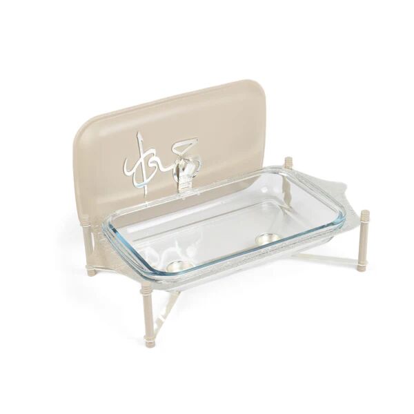 حافظة تقديم طعام كبيرة من جوار - بيج وفضي