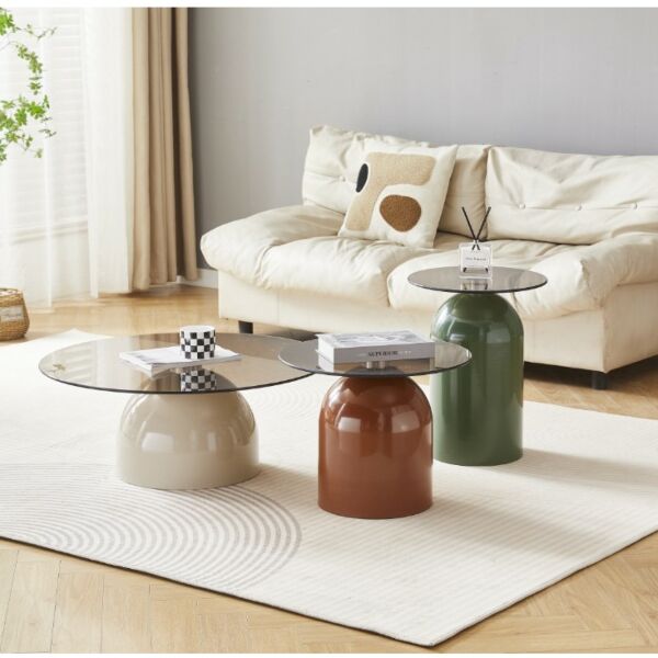 طقم طاولة قهوة وطاولتين جانبية يارا - احمر واخضر وبيج