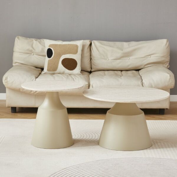 طقم طاولة قهوة وطاولة جانبية فاليريا - بيج