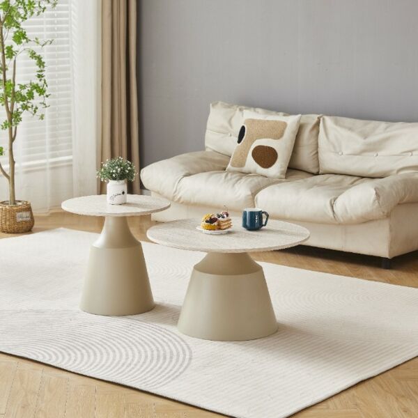طقم طاولة قهوة وطاولة جانبية فاليريا - بيج