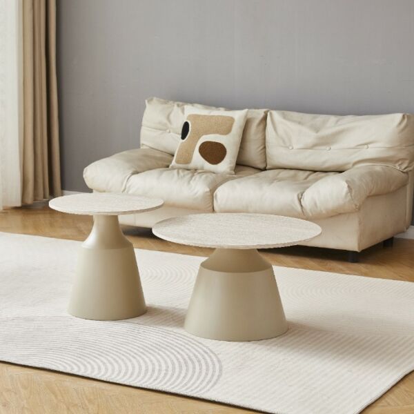 طقم طاولة قهوة وطاولة جانبية فاليريا - بيج