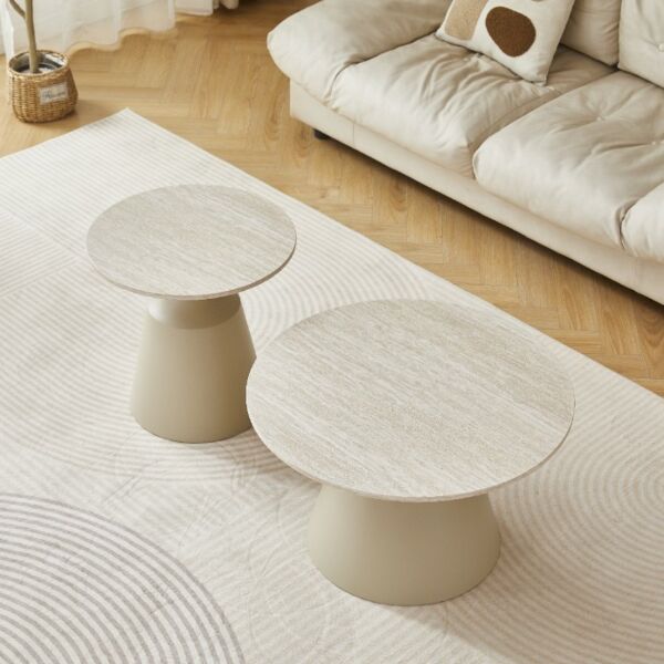 طقم طاولة قهوة وطاولة جانبية فاليريا - بيج