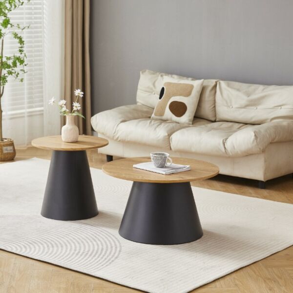 طاولة قهوة قطعتين فاليريا - اسود وخشبي