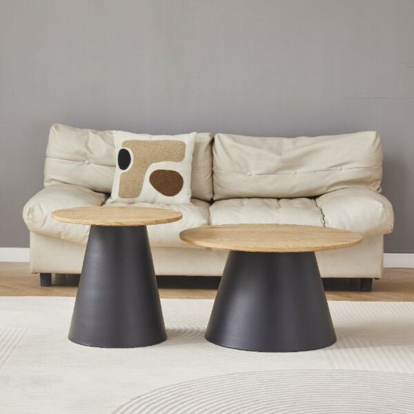 طاولة قهوة قطعتين فاليريا - اسود وخشبي