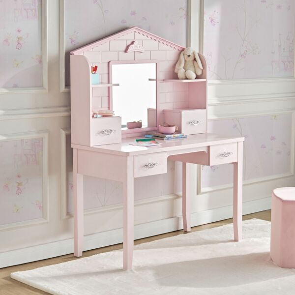 طاولة تزيين بمساحة تخزين ومرآة - رويال ستوري لون وردي