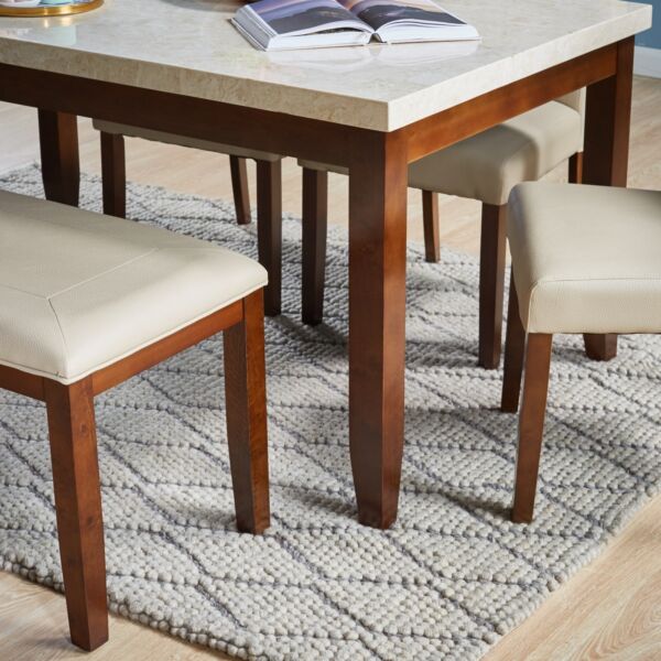 طقم طاولة طعام بسطح رخام ل 6 اشخاص كين - كريمي