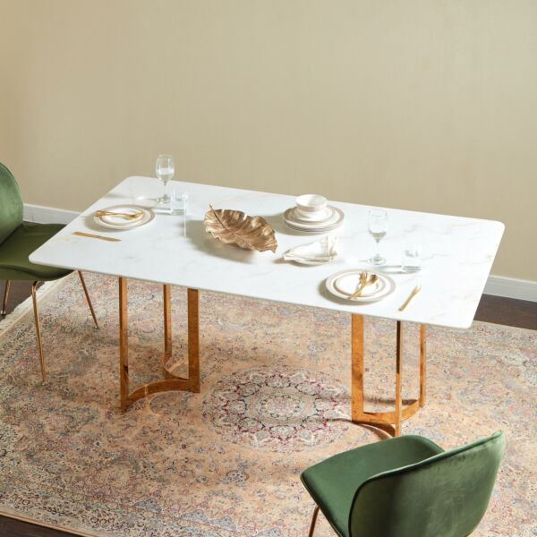 طاولة سفرة بسطح رخامي لـ6 مقاعد - بريدج