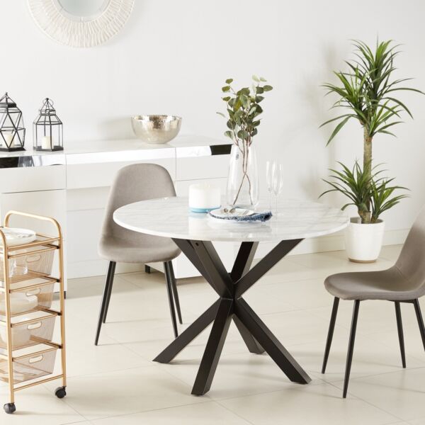 طاولة طعام 4 مقاعد بسطح رخامي هيفين - ابيض