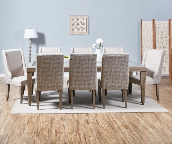 طقم طاولة طعام بسطح زجاج ل 8 اسخاص بوليجون - بلوطي رمادي