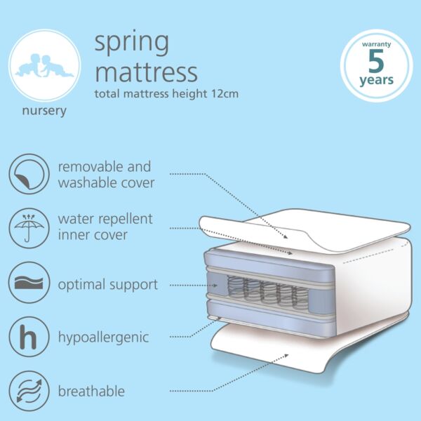 مرتبة بنوابض للرضّع 70x130 سم - ابيض