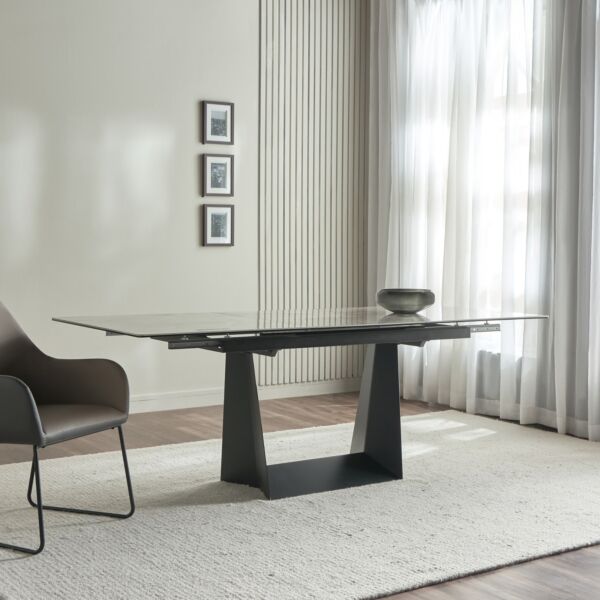 طاولة طعام قابلة للتمدد بسطح بلاط 6 - 8 مقاعد إثيل - اسود ورمادي