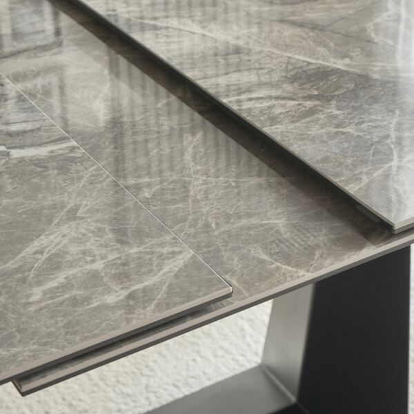 طاولة طعام قابلة للتمدد بسطح بلاط 6 - 8 مقاعد إثيل - اسود ورمادي