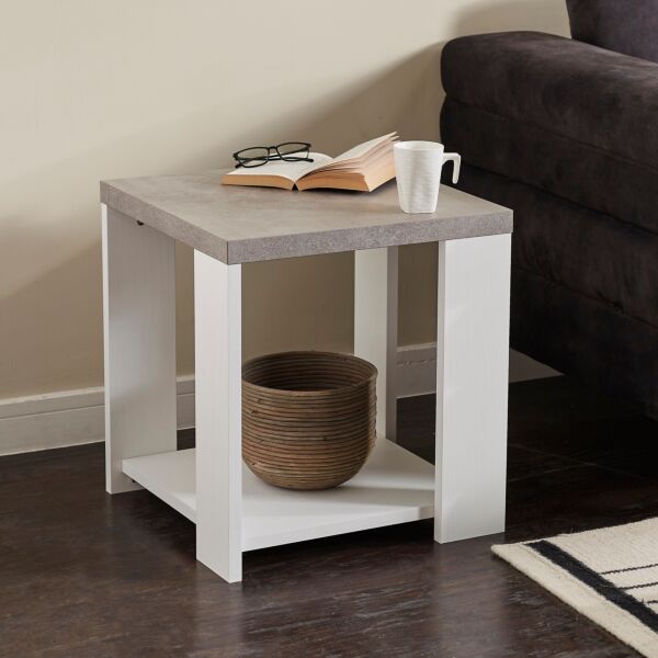 طاولة جانبية - فينتورا - ابيض وكونكريت
