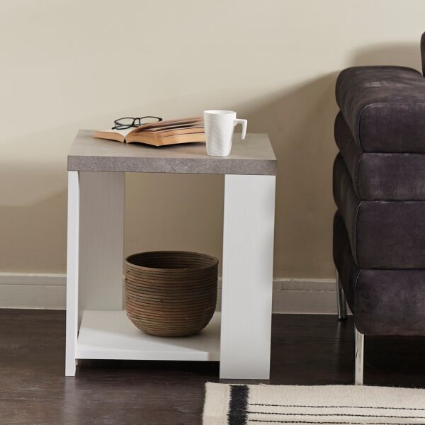 طاولة جانبية - فينتورا - ابيض وكونكريت