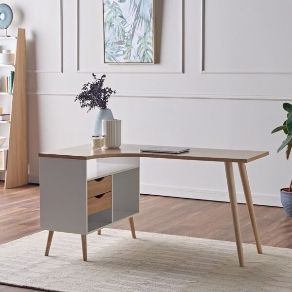 مكتب جانبي من إكو ابيض وبلوطي