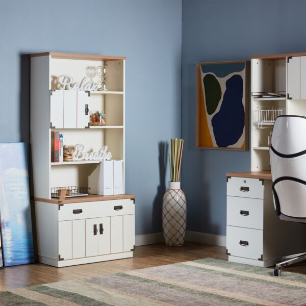 خزانة كتب - ليون لون بلوطي وابيض