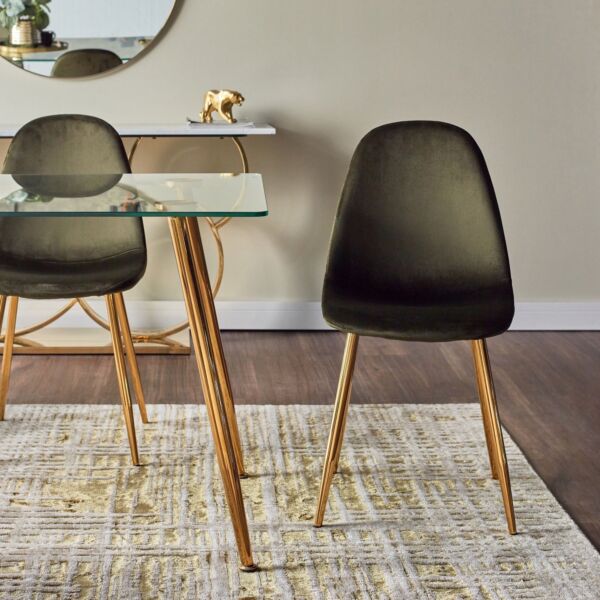 كرسي طاولة طعام ويلما - زيتي وذهبي