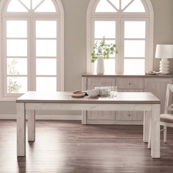 طاولة سفرة 6 مقاعد مافريك - ابيض وبلوطي