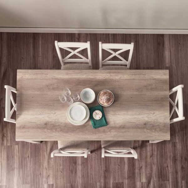 طاولة سفرة 6 مقاعد مافريك - ابيض وبلوطي