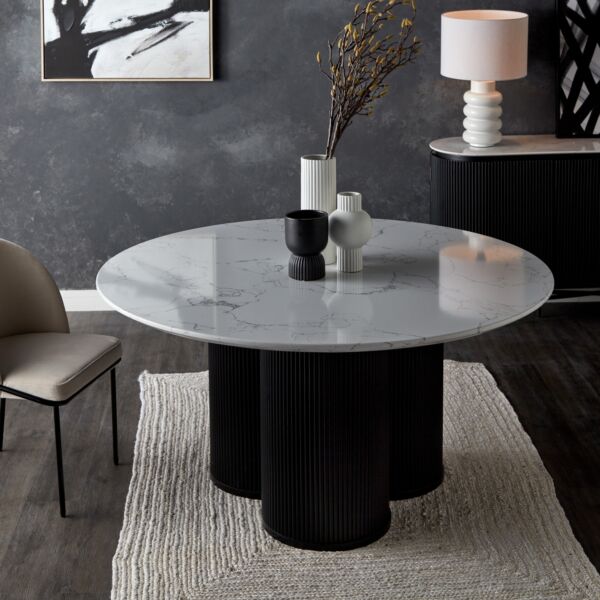 طاولة طعام بسطح رخامي لـ6 مقاعد - مونوكروم