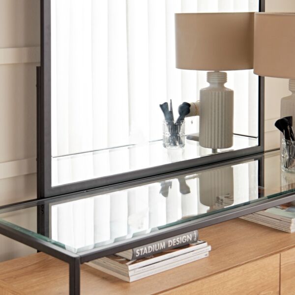 طاولة تزيين بمرآة أندرس - بلوطي واسود