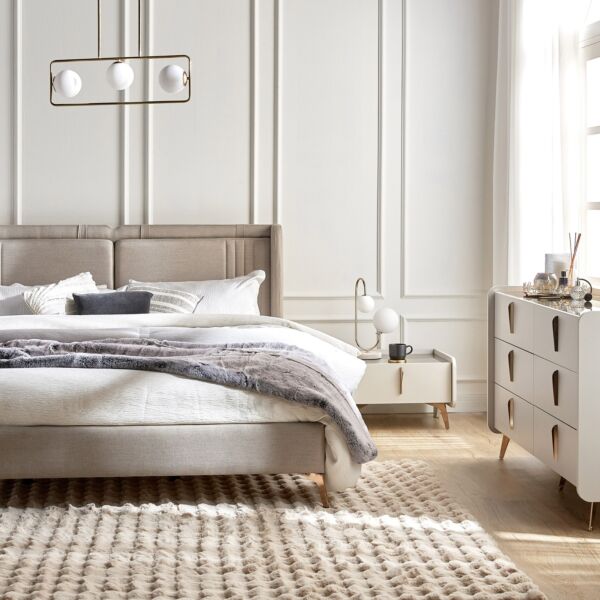 طقم غرفة نوم كينغ 5 قطع فورستا - رمادي وذهبي