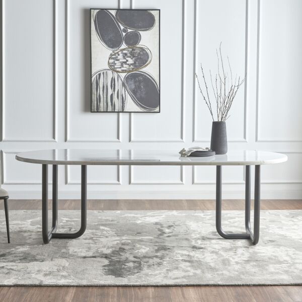 طاولة طعام بسطح رخامي 8 مقاعد كوربيت - ابيض واسود