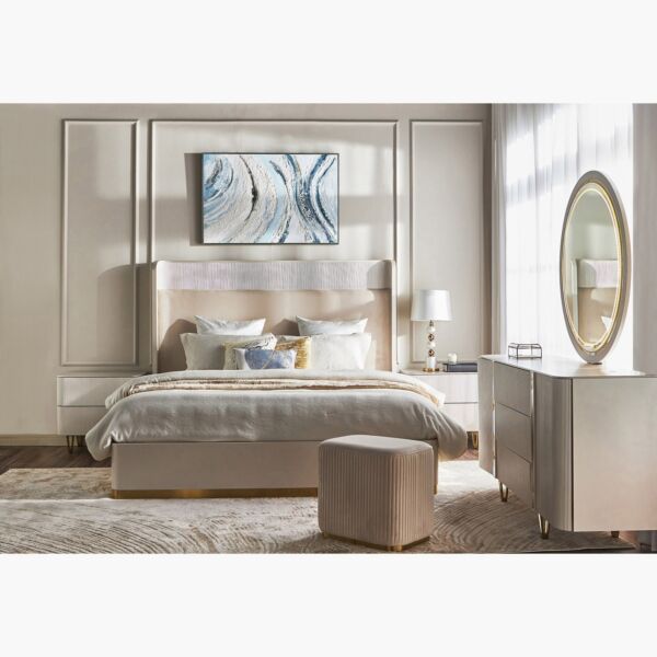 طقم غرفة نوم سوبر كينغ 6 قطع سامانثا - ابيض وذهبي