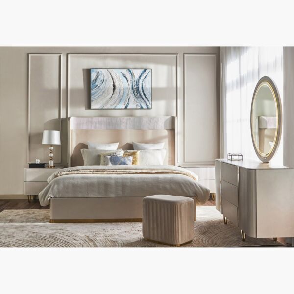 طقم غرفة نوم سوبر كينغ 6 قطع سامانثا - ابيض وذهبي