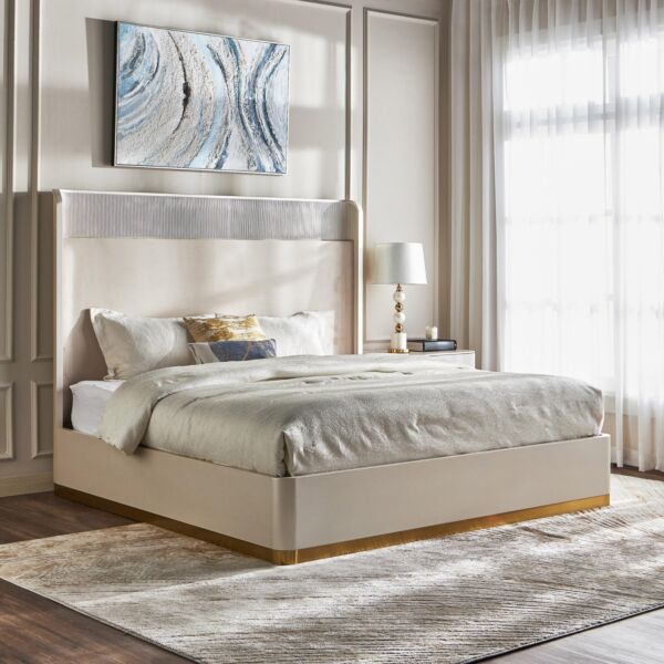 طقم غرفة نوم سوبر كينغ 6 قطع سامانثا - ابيض وذهبي