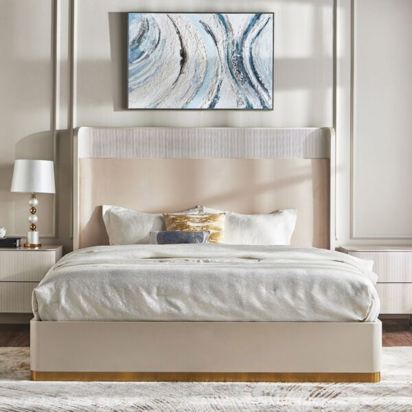 طقم غرفة نوم سوبر كينغ 6 قطع سامانثا - ابيض وذهبي