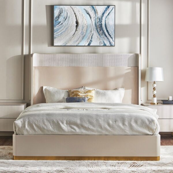 طقم غرفة نوم سوبر كينغ 6 قطع سامانثا - ابيض وذهبي