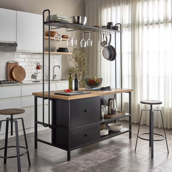 طاولة مطبخ إشبيلية - بلوطي واسود