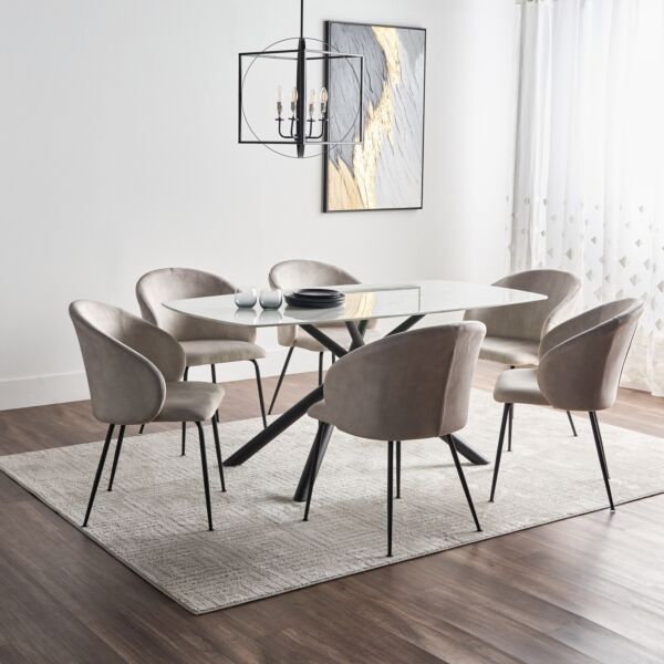 طقم طاولة طعام بسطح سيراميك ل 6 اشخاص كريس - ابيض واسود