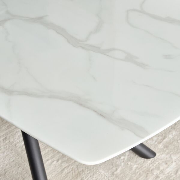 طقم طاولة طعام بسطح سيراميك ل 6 اشخاص كريس - ابيض واسود