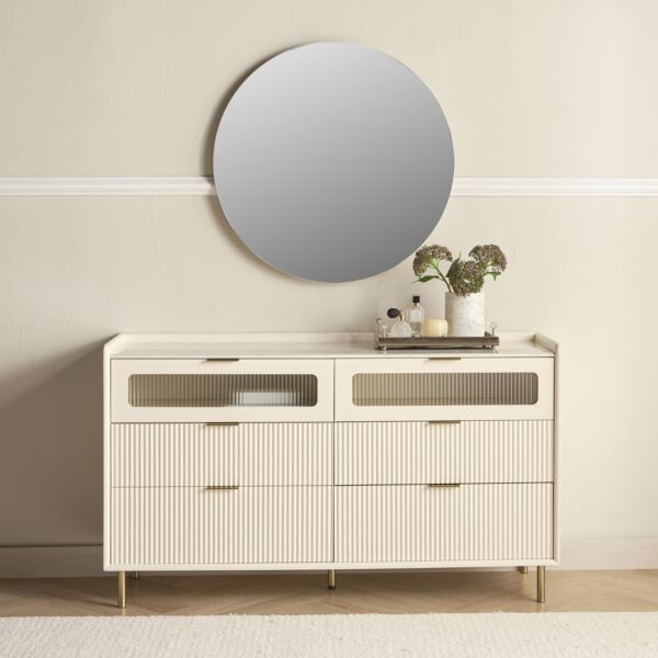 طاولة تزيين مع مرآة ميزون - بيج وذهبي