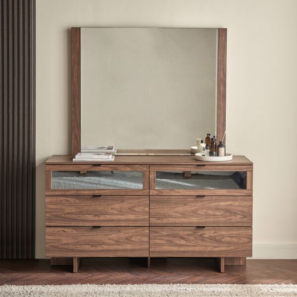 طاولة تزيين بـ6 أدراج مع مرآة تريبيكا - جوزي واسود