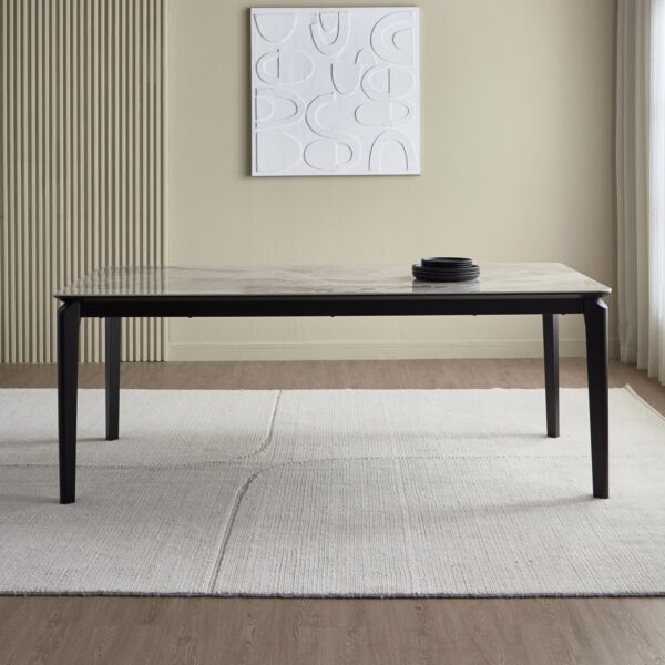 طاولة طعام بسطح سيراميك 8 مقاعد تشاركول - رمادي واسود