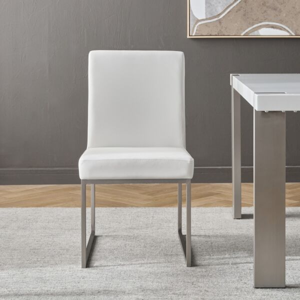كرسي طاولة طعام جلد صناعي فروست - ابيض