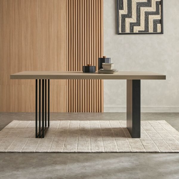 طاولة طعام 6 مقاعد روبيك - بلوطي واسود