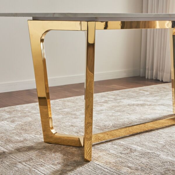 طقم طاولة طعام ل 6 اشخاص بسطح سيراميك دالتون - ابيض وذهبي