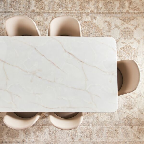 طقم طاولة طعام ل 6 اشخاص بسطح سيراميك دالتون - ابيض وذهبي