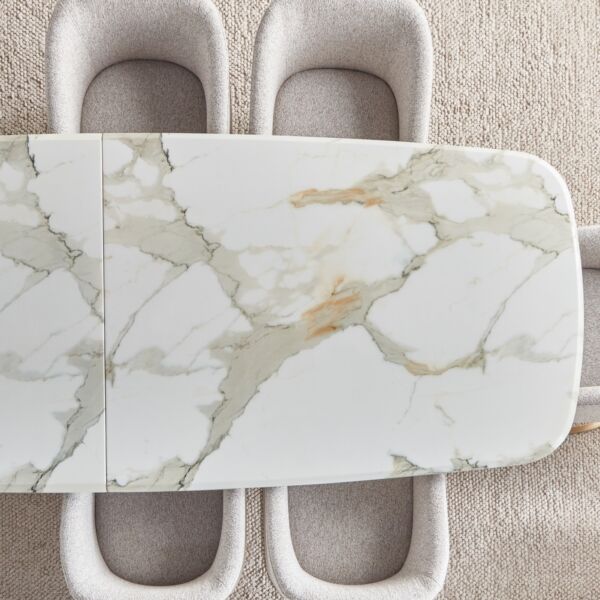 طاولة طعام 10 مقاعد جيميناي - ابيض وذهبي