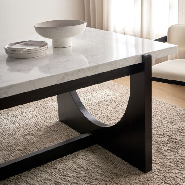 طاولة طعام بسطح رخام 8 مقاعد ضامن - ابيض واسود