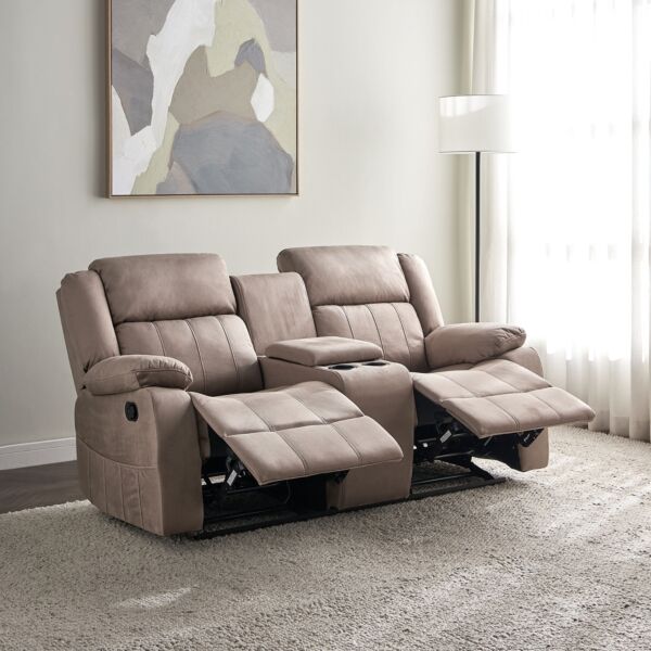 كنبة استرخاء هزاز قابلة للضبط بمقعدين وحامل أكواب باسكن - بني